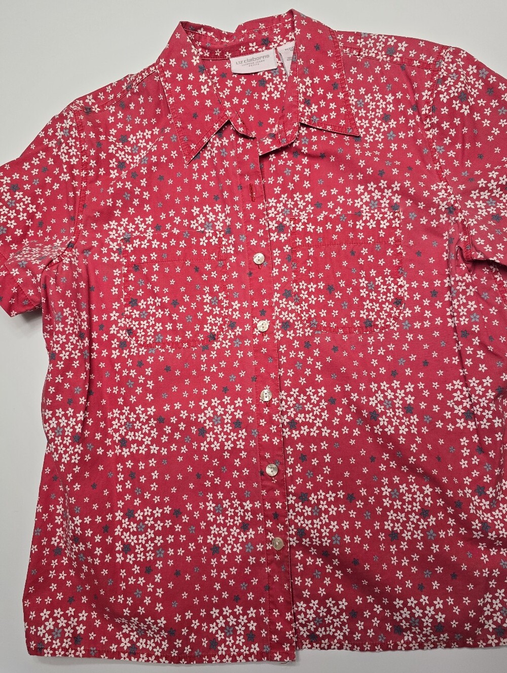 Liz Claiborne Red White And Blue Floral Button-Down Shirt